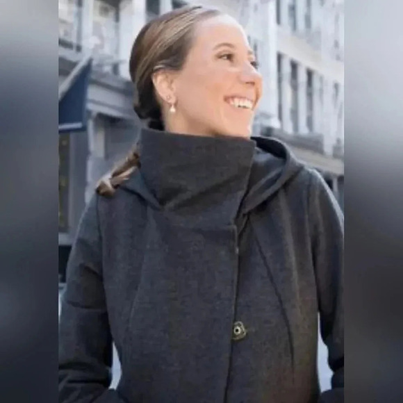 Betabrand San Francisco All day Hooded Trench Coat Gray Mock Neck M - Picture 8 of 9